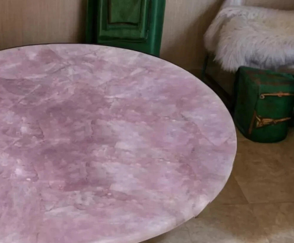 Elegant Rose Quartz Round Coffee Table – Handmade Gemstone Center Table