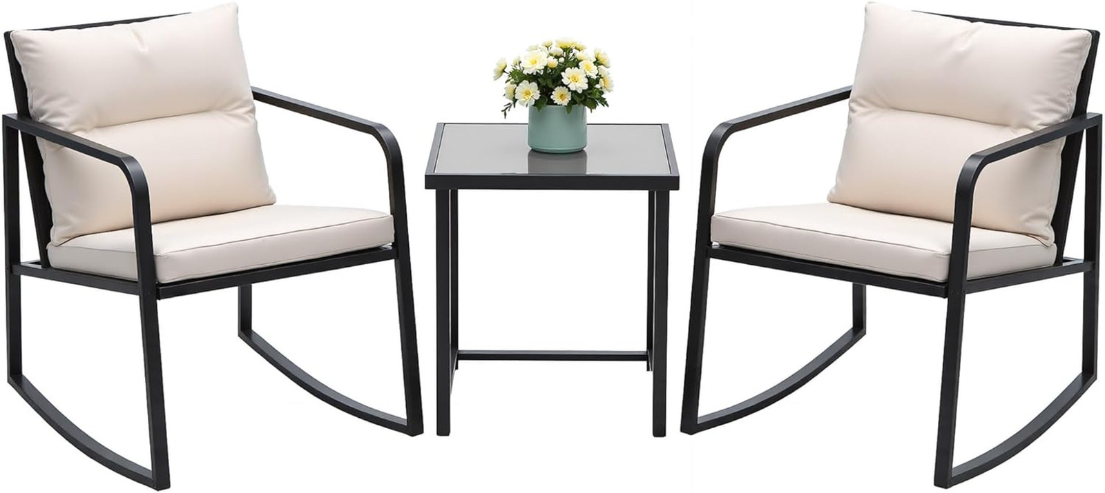 Devoko 3 Piece Rocking Bistro Set Wicker Patio Outdoor Furniture Porch Chairs Co