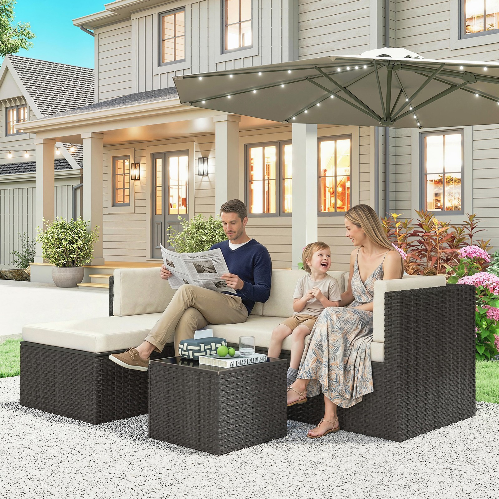 Outsunny 3 Piece Patio Furniture Set, Wicker Outdoor Furniture, Beige