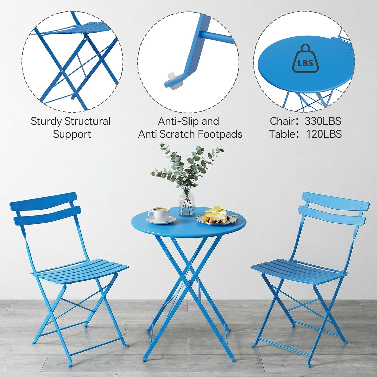 3-Piece Folding Bistro Set Weatherproof Patio Furniture Outdoor Table and Chairs