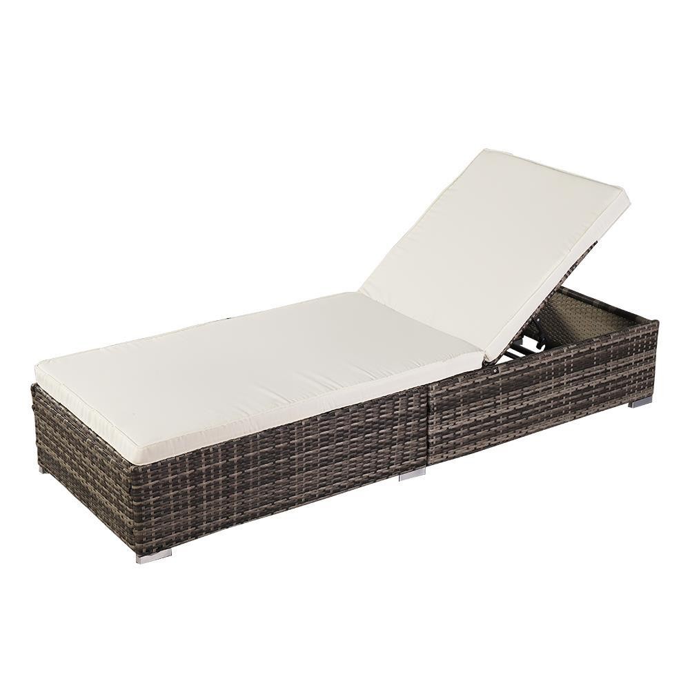 Adjustable Pool Chaise Lounge Chair Outdoor Cushion Rattan Wicker Patio Bench US