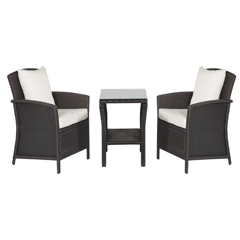 Coaster Home Furnishings Malibu 3 Piece Curved Wicker Outdoor Bistro Set, Brown