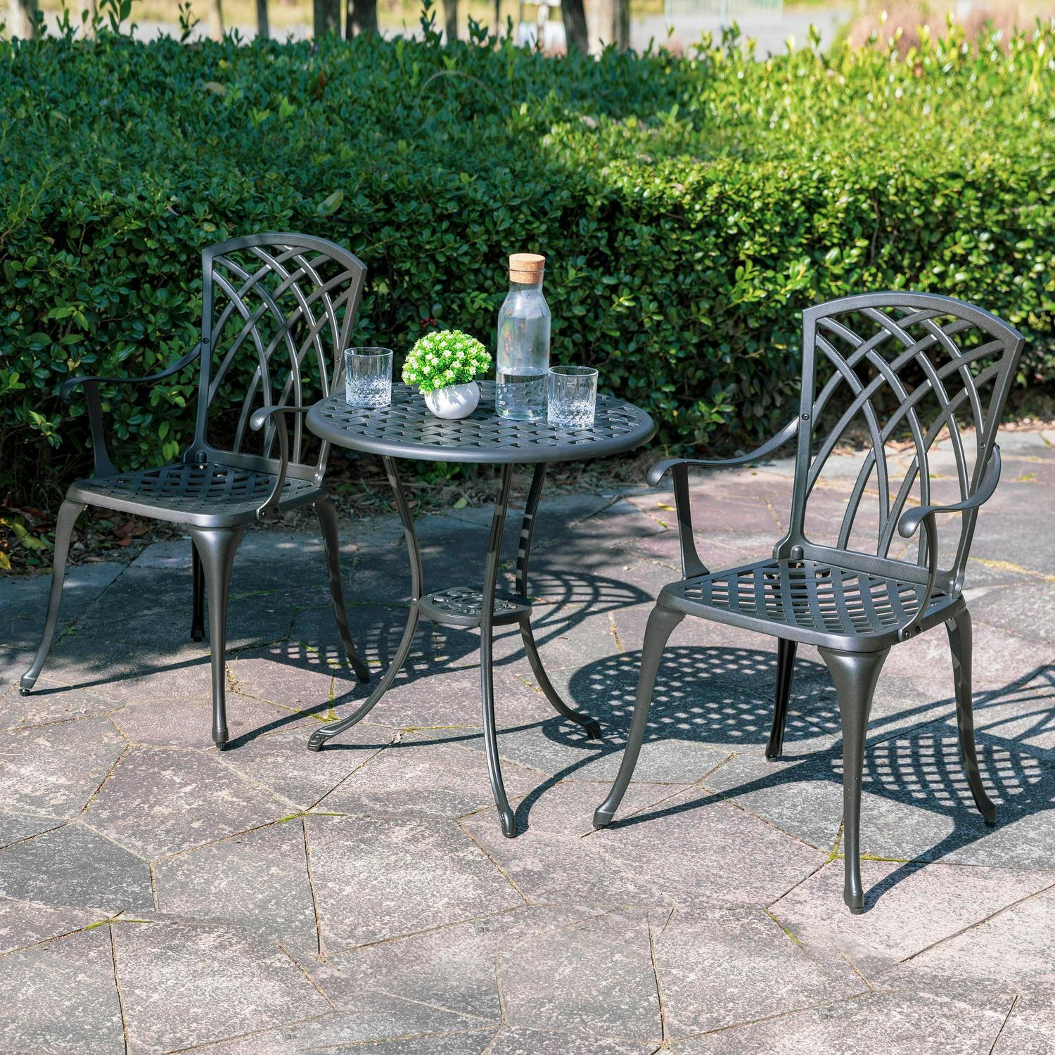 NEW Garden Indoor Outdoor 3-piece Cast Aluminum Bistro Set with Umbrella Hole US