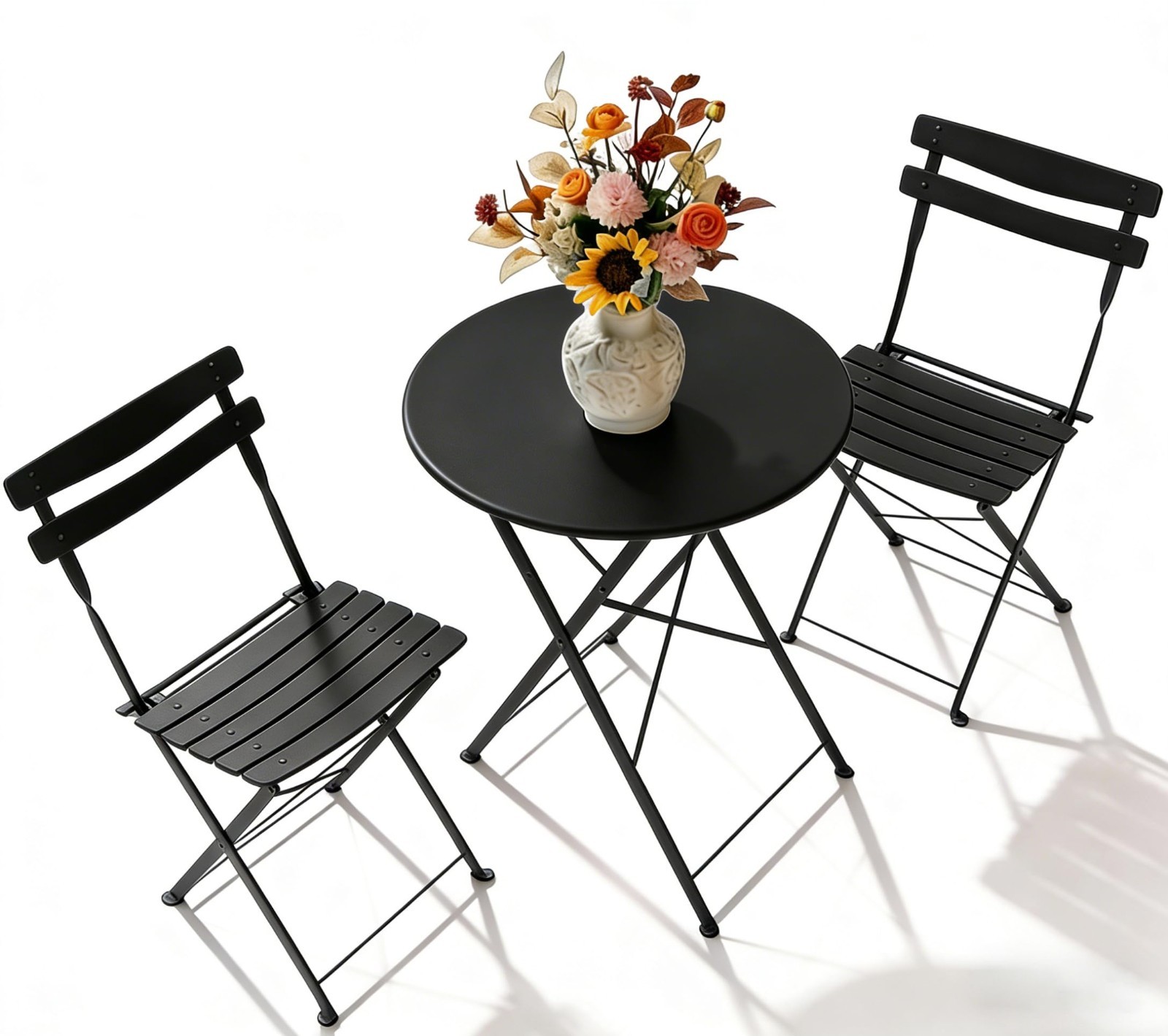 3-Piece Patio Bistro Set – Metal Folding Patio Furniture With Table and 2 Chairs