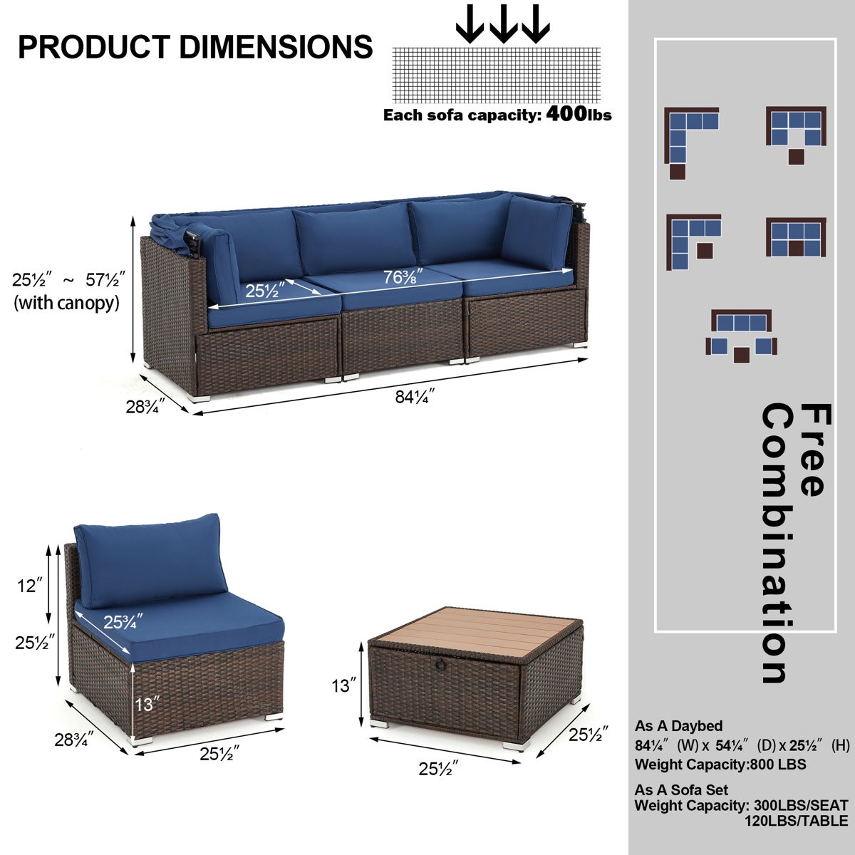 Stylish Modular 6-Piece Rattan Patio Lounge Set Outdoor Furniture