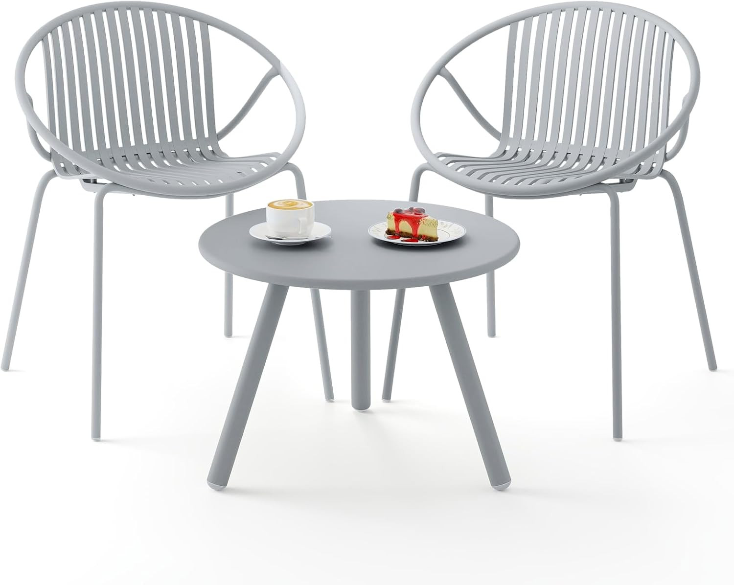 3-Piece Bistro Set – All-Weather PP Patio Conversation Set, Heavy-Duty Metal Fra