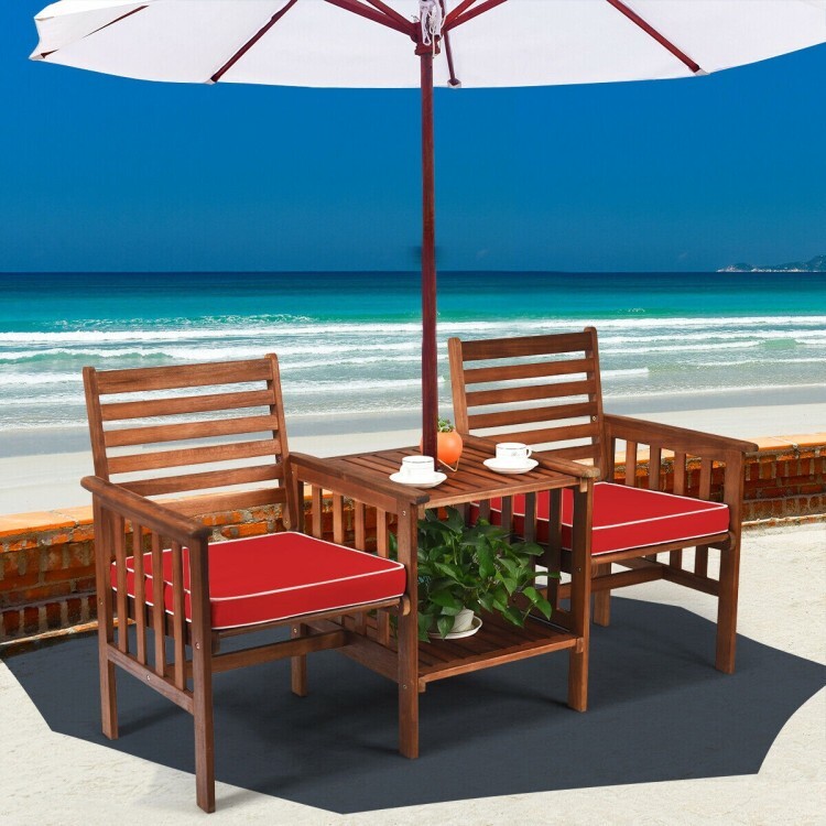 3PCS Outdoor Patio Furniture Set Garden Table Chair Set Loveseat w/Umbrella Hole