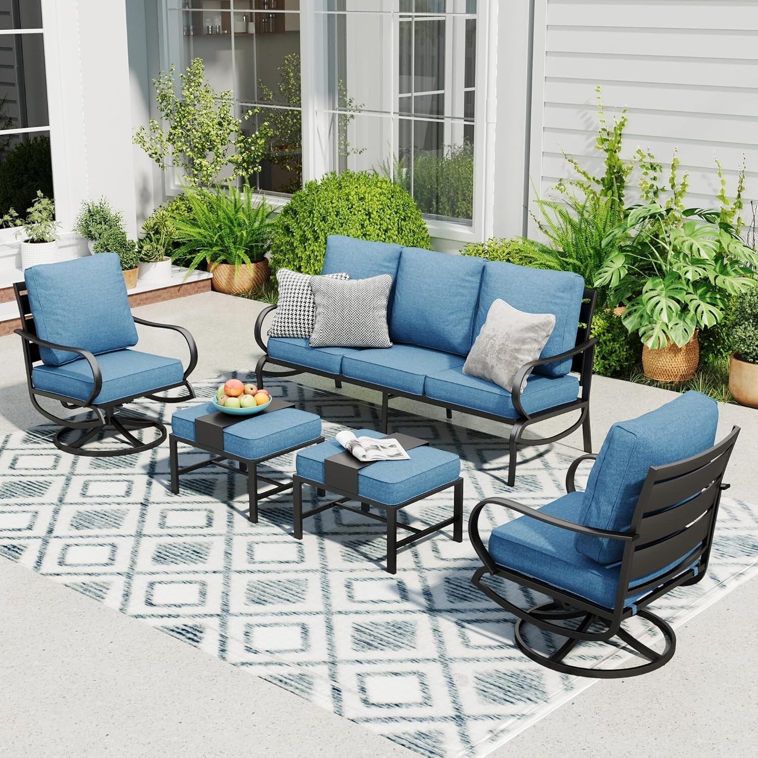 5 Piece Patio Furniture Set Outdoor Conversation Set 7-Seats for Lawn Backyard