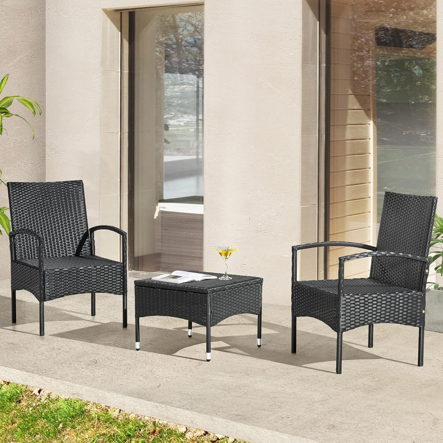 Chic 3-Piece Gray Patio Set: Rattan Chairs and Side Table for Outdoor Bliss