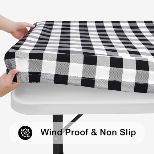 Square Picnic Table Cloth, Elastic 42″ x 42″ (Square) Black and White