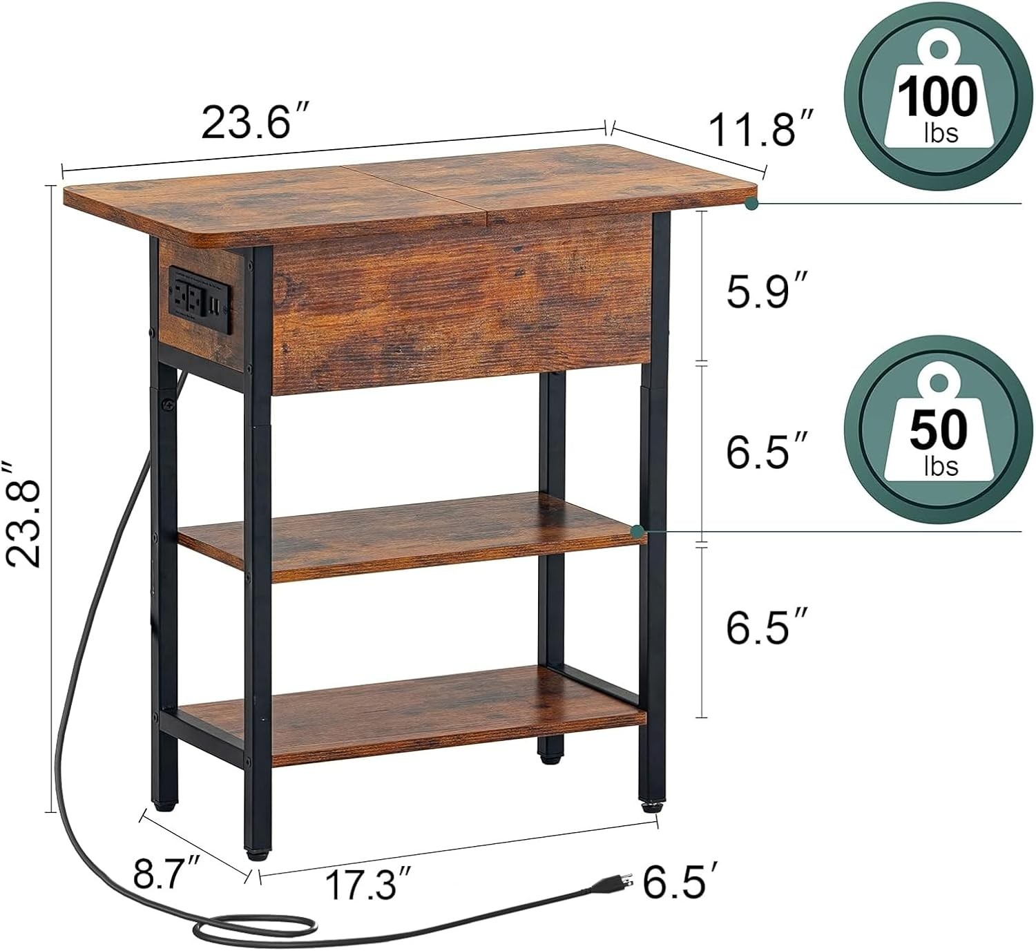 End Table with Charging Stat, Flip Side Table with USB