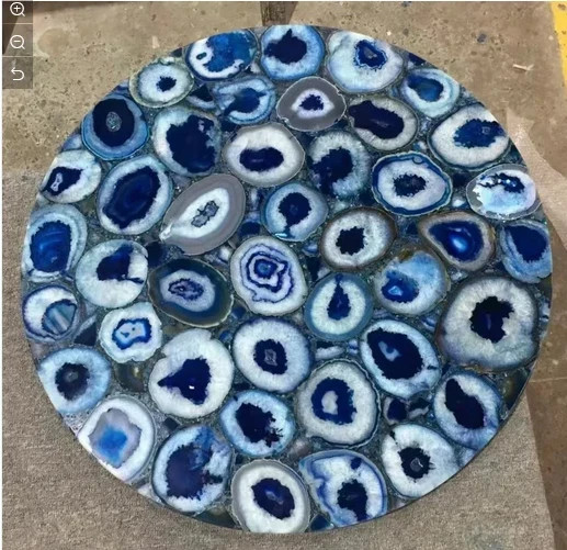 Blue Agate Round Coffee Table, Living Room Agate Table For Home Decor