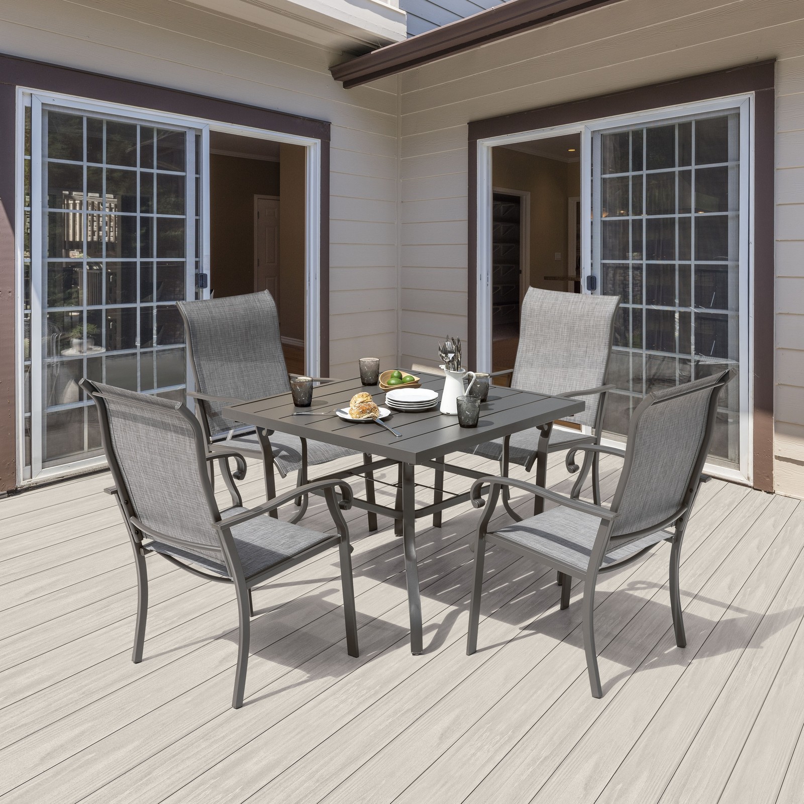 Nuu Garden Outdoor 5-Piece Dining Set, Textilene Fabric Chairs and 37 Square –