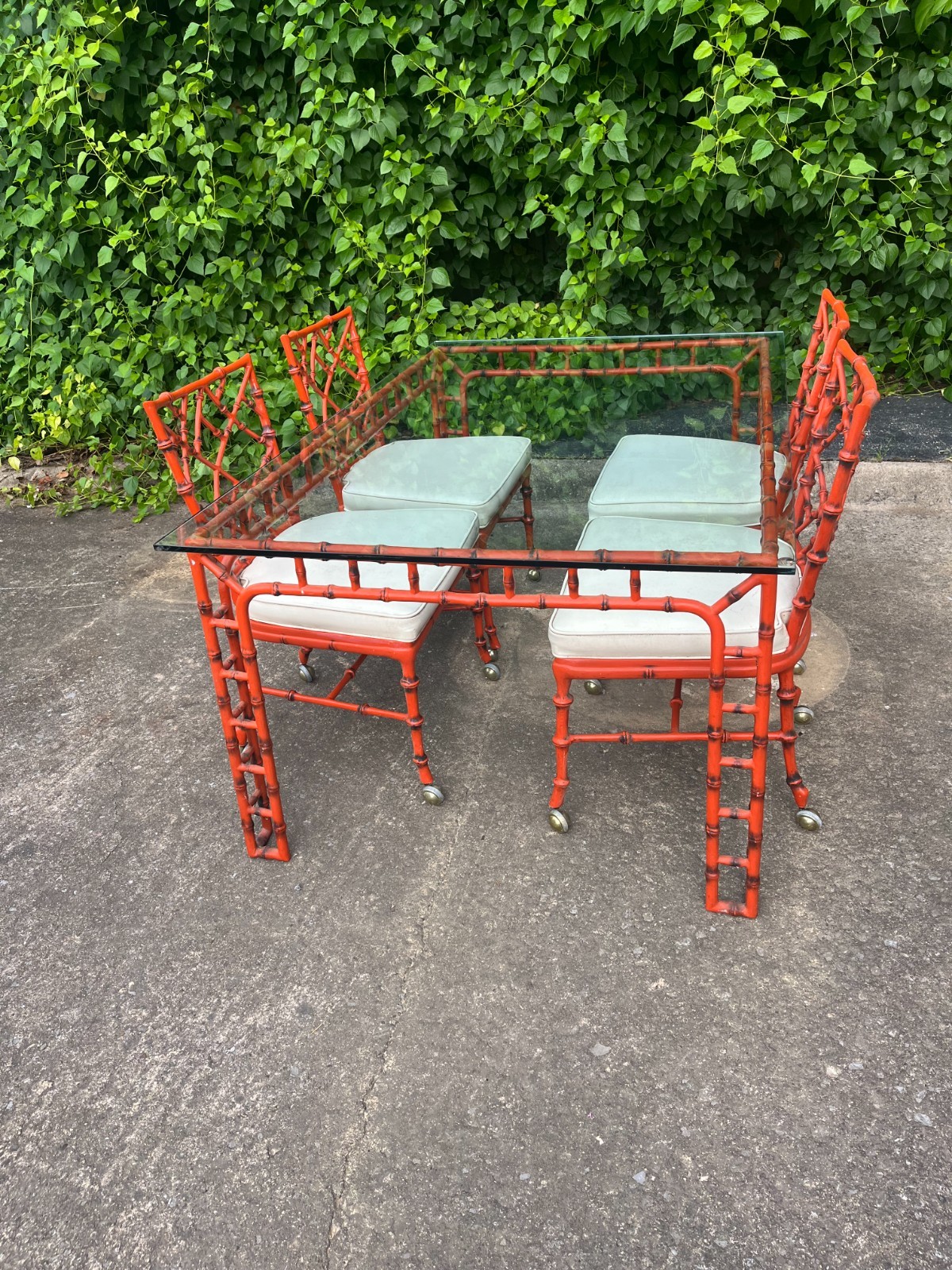 chinese chippendale style Dining SET vintage powder coated aluminum orange