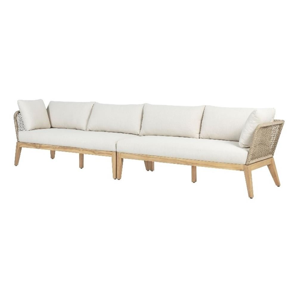 Pemberly Row Teak Wood 128″ Sofa with Beige Color Rope Design