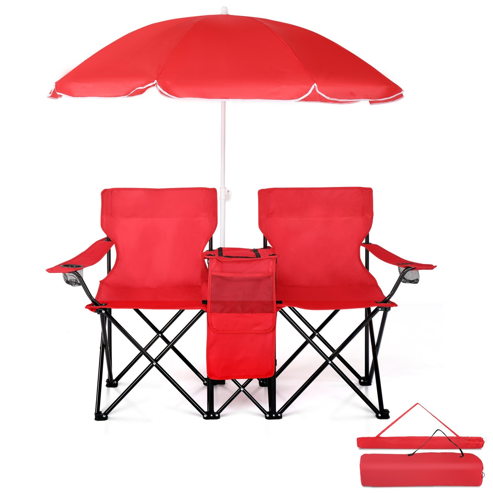 ❄️FREE SHIPPING!❄️2 Foldable Outdoor Chairs & Umbrellas 4 Camping or Tailgating!
