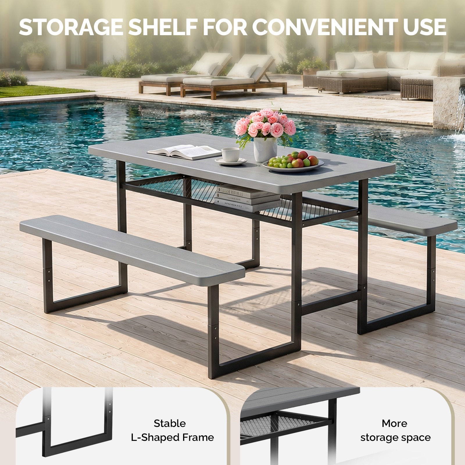 4.5/6FT Picnic Table Bench Set w/ Umbrella Hole for Outdoor Camping Garden Yard