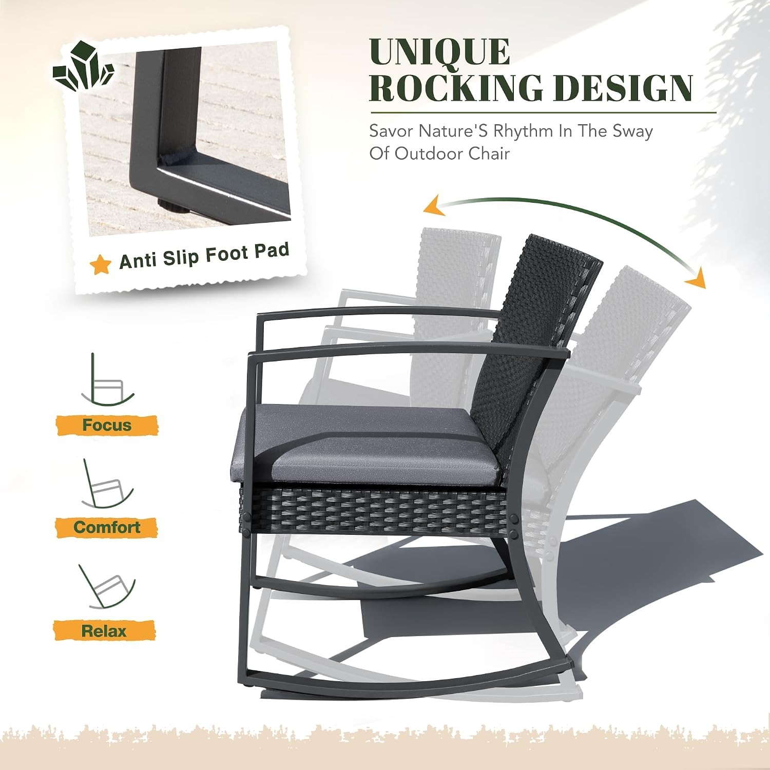 Resin Patio Furniture Set 3 Piece All Weather Outdoor Rocking Chairs