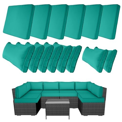 14 Piece Outdoor Patio Cushion Covers 25.6″L x 25.6″W x 4″H (covers) Teal