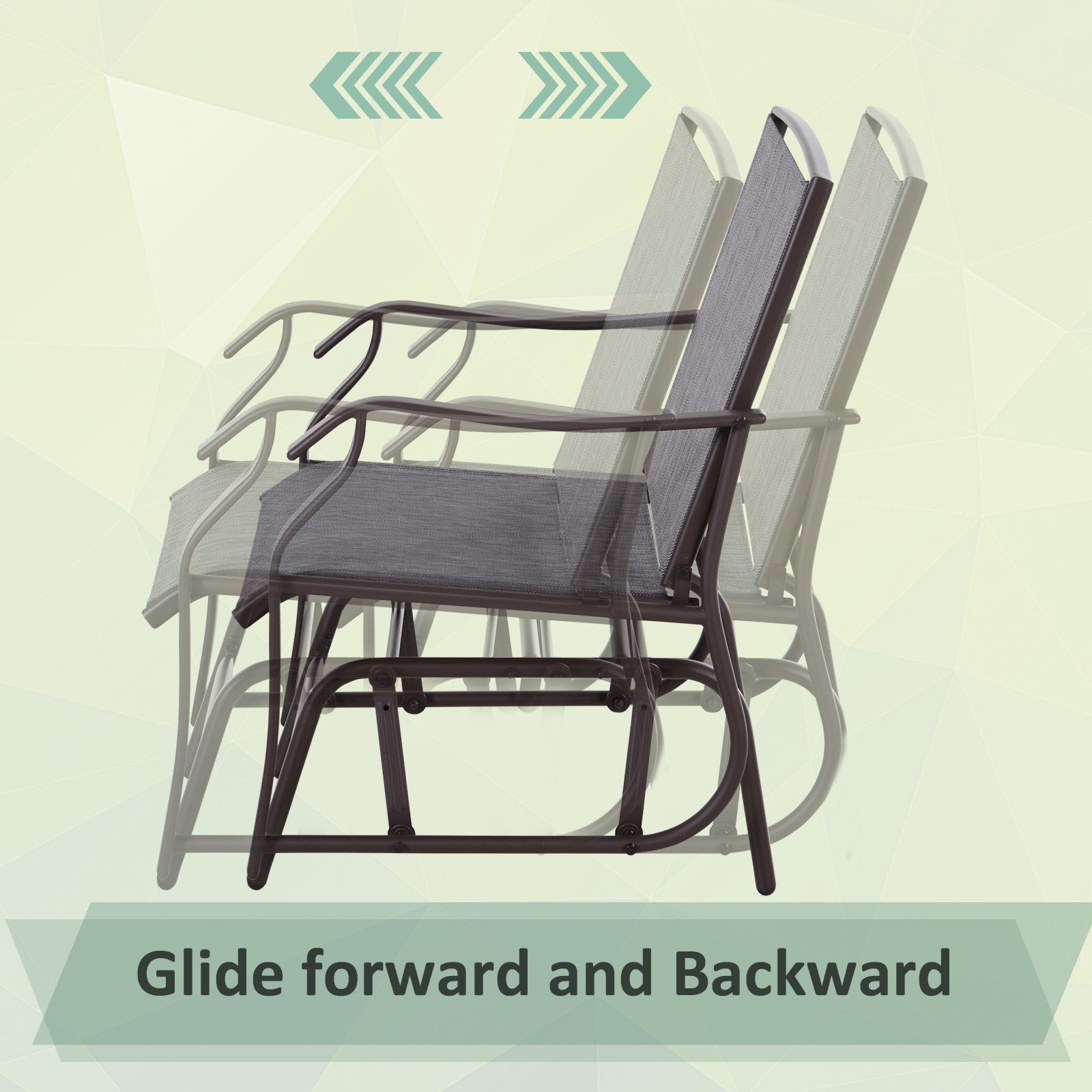 Rust-Resistant Glider Chair Set with Glass Side Table Breathable Gray Mesh