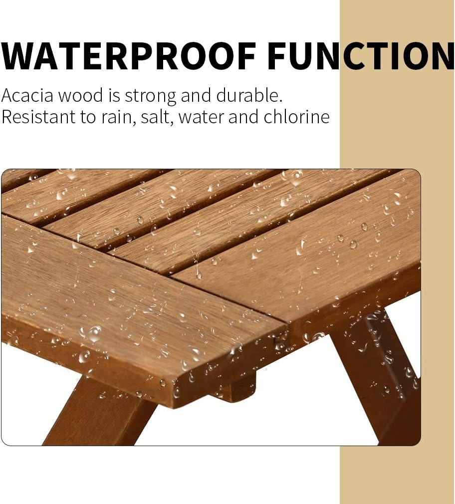 Acacia Wood Folding Patio Bistro Set with 2 Chairs and Square Table Natural