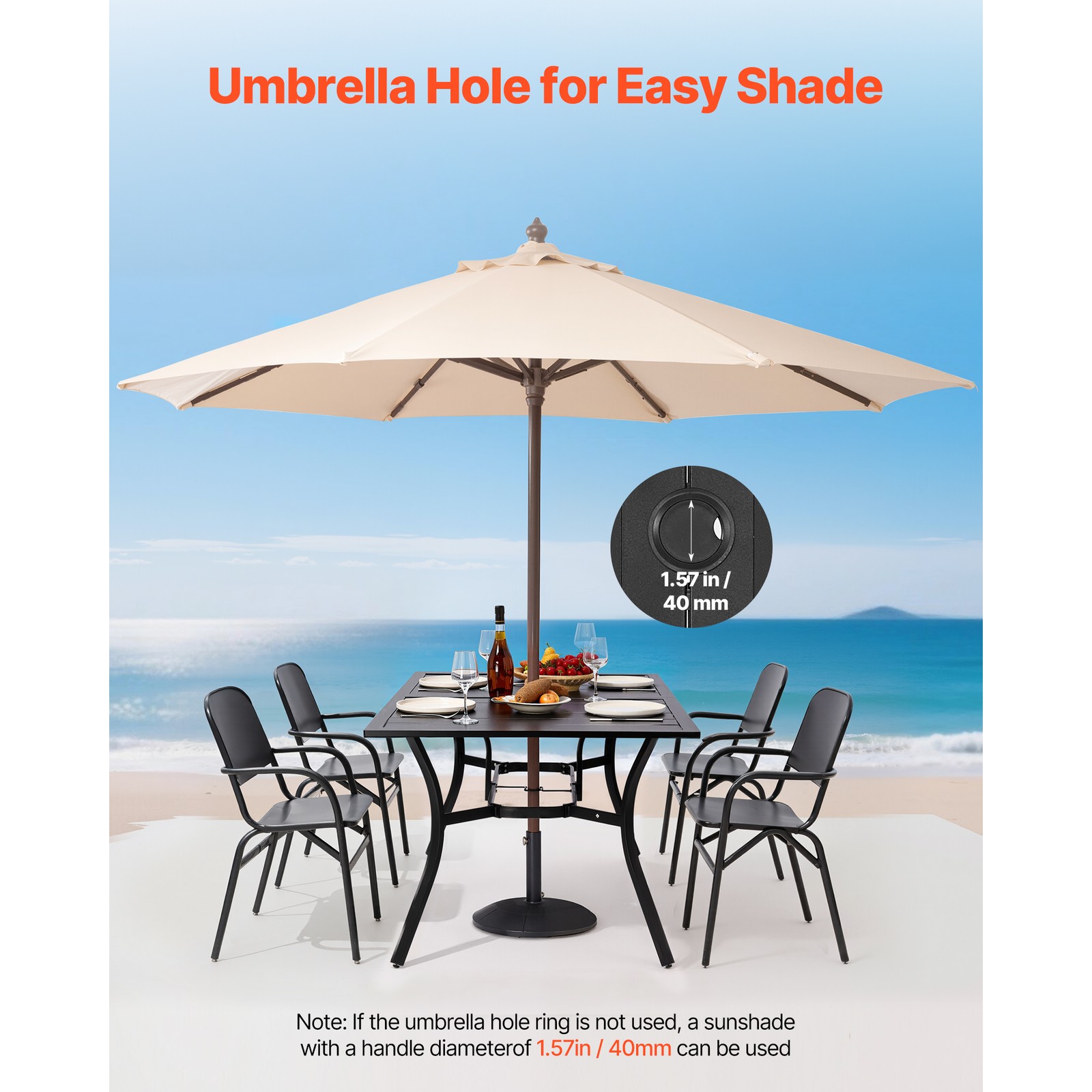 Uimoso Outdoor Patio Dining Table with Steel Slat Design for Garden or Terrace