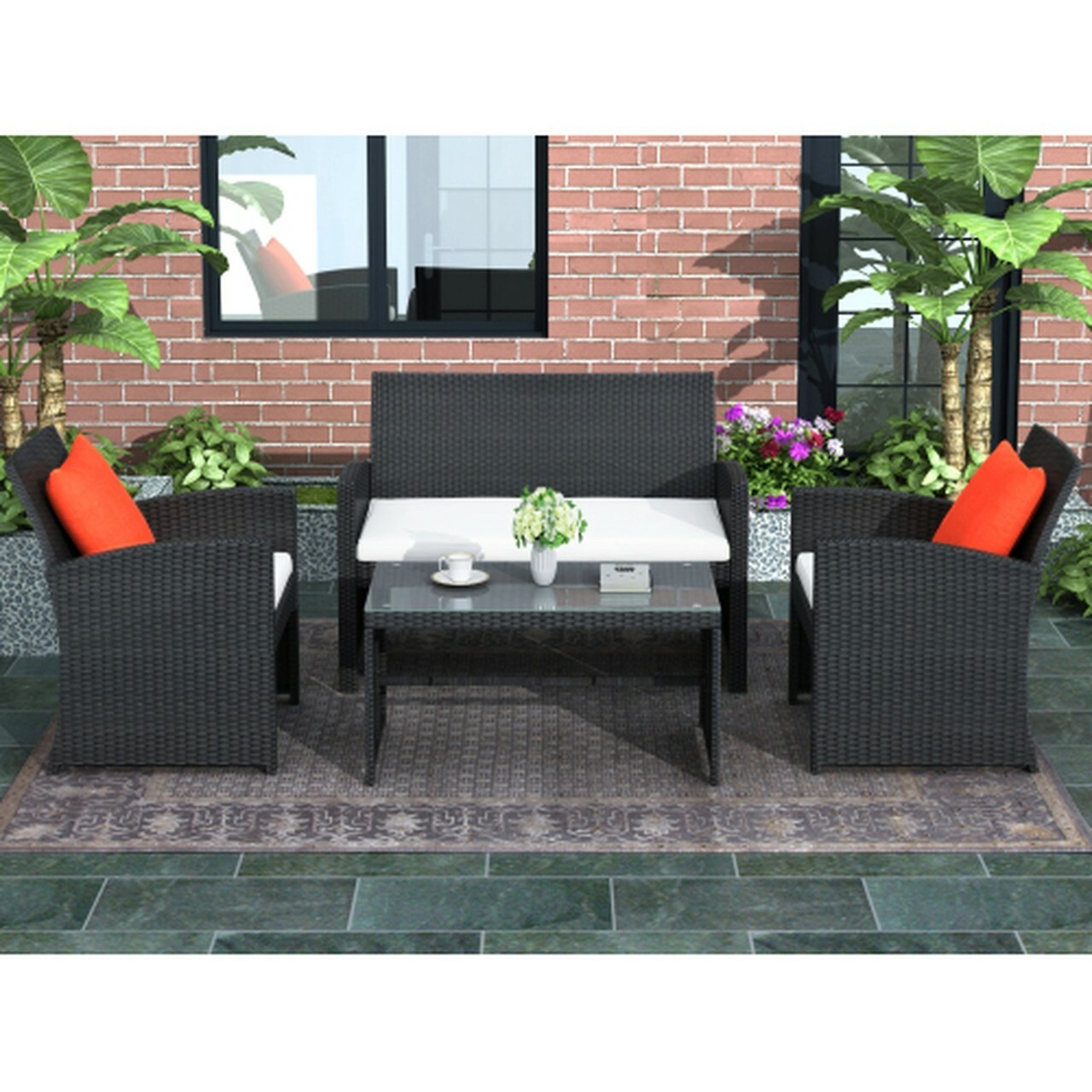 FDW Patio Furniture Set 4 Pieces Outdoor Rattan Chair Wicker Sofa Garden Convers