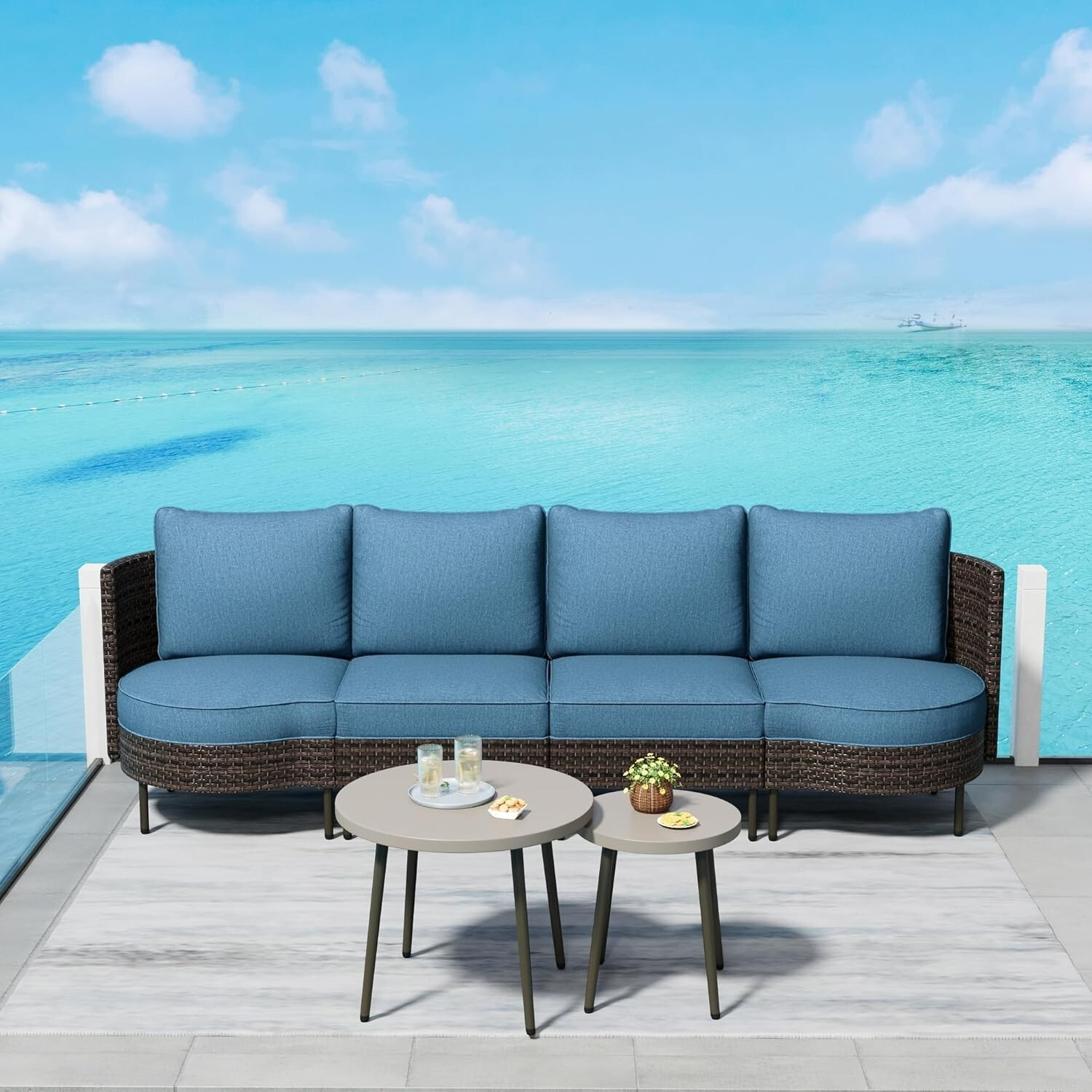Outdoor Patio Furniture Set 4-Seat High Back Outdoor Rattan Conversation Set