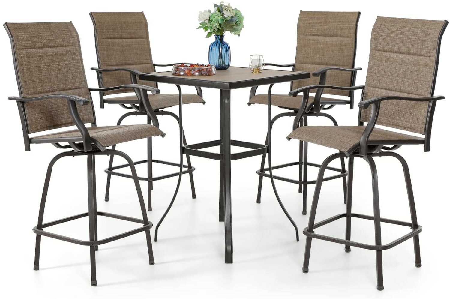 5 Piece Bar Table Chair Sets Patio Outdoor Swivel Bar Height Chairs Tall Table