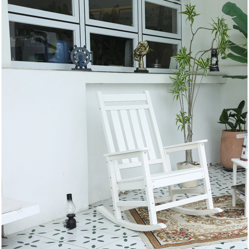 All Weather Rocking Chair Set with Side Table, 3-Piece Rocking Chair Set, White
