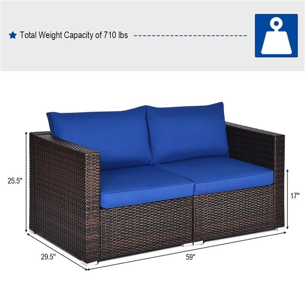Pemberly Row 4 Pieces Rattan Patio Corner Sofa Sectional with Cushion in Navy