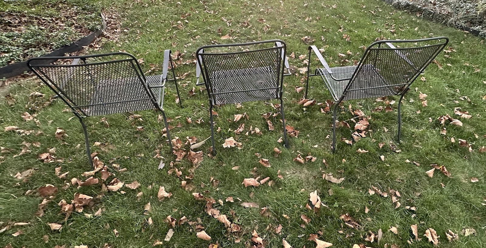 Set Of 3 Vintage Wrought Iron Patio Chairs With Arms Brand & Style Unknown