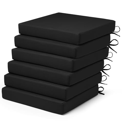 Outdoor Chair Cushions Set of 6 Fade Water Resistant, 18.5X16X3-6 PACK Black