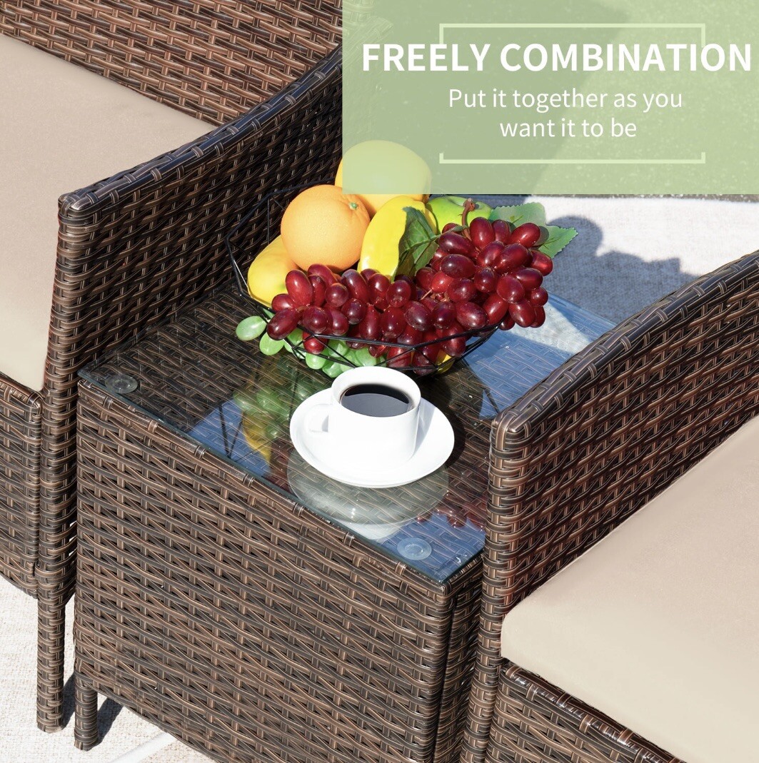 Devoko 3 Pieces Patio Conversation Set PE Rattan Wicker Chairs Outdoor Furniture