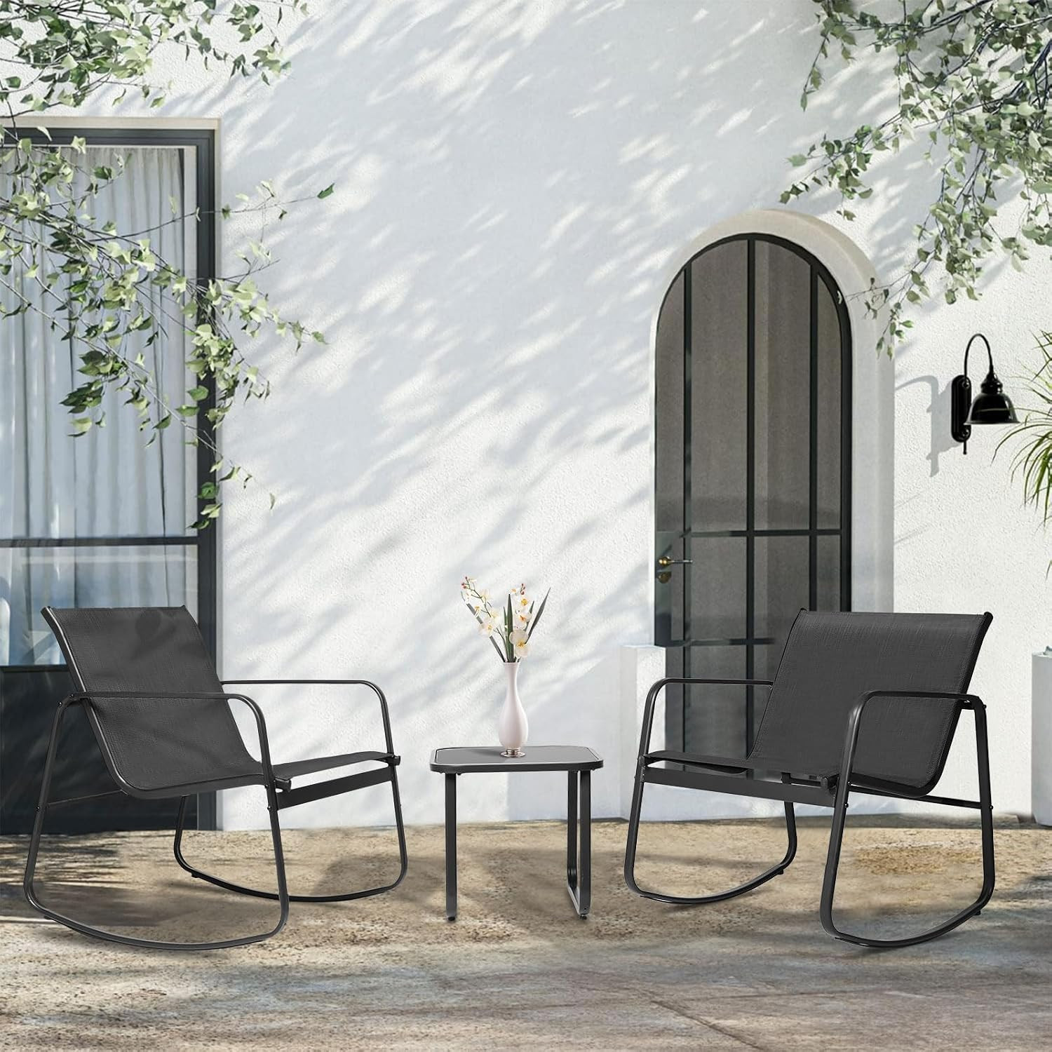 3 Pieces Patio Furniture Set Outdoor Conversation Furniture 2 Chairs with Glass