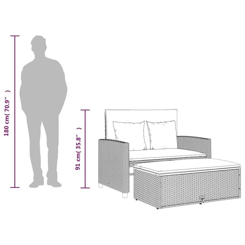 Bowery Hill Medium PE Wicker Acacia Wood & Powder-Coated Steel Garden Gray Sofa