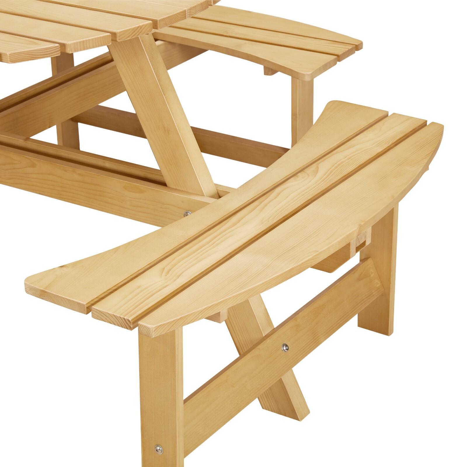 8-Person Outdoor Round Picnic Table Set with 4 Built-in Benches & Umbrella Hole