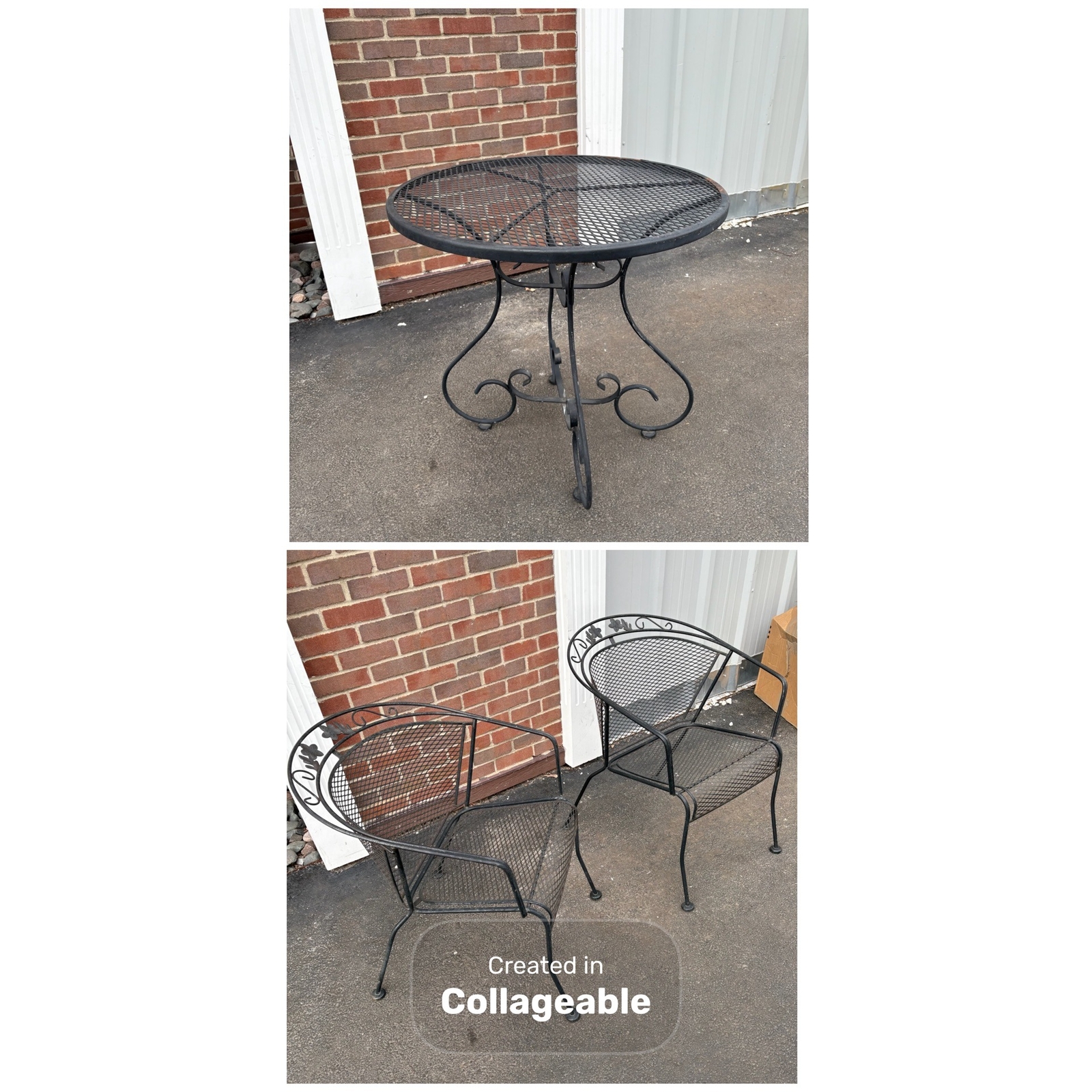 Metal Outdoor Bistro Table & Chairs Set Of 2 Sturdy Black Mesh Design For Patio
