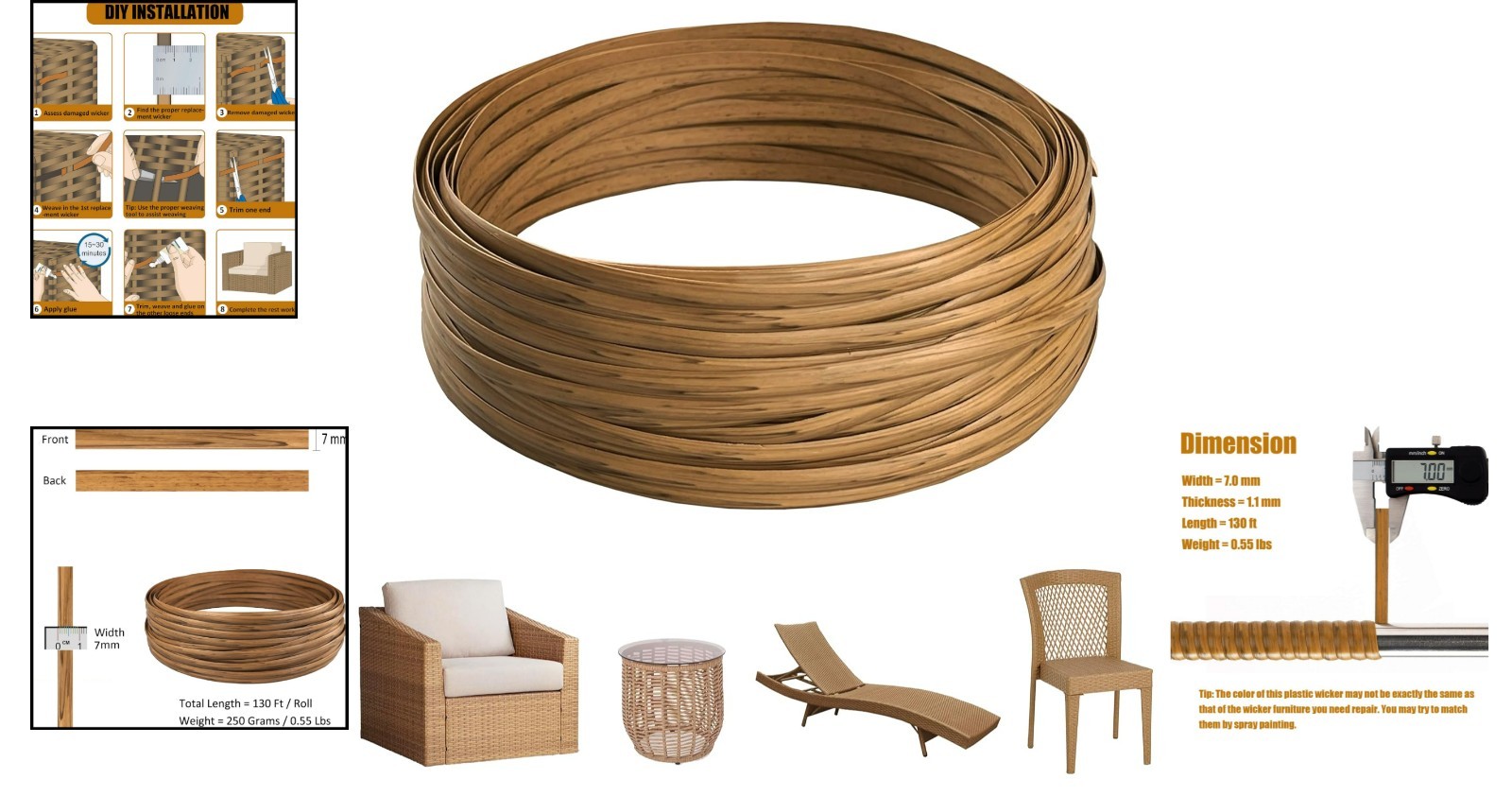 130 Ft Wicker Repair Kit – Synthetic Rattan Supplies for Patio Furniture Fixes