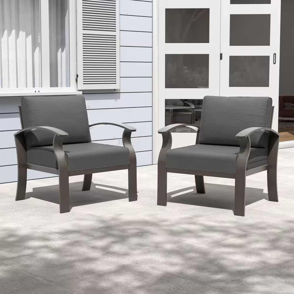 2 Aluminum Single Patio Couch with Grey Cushions