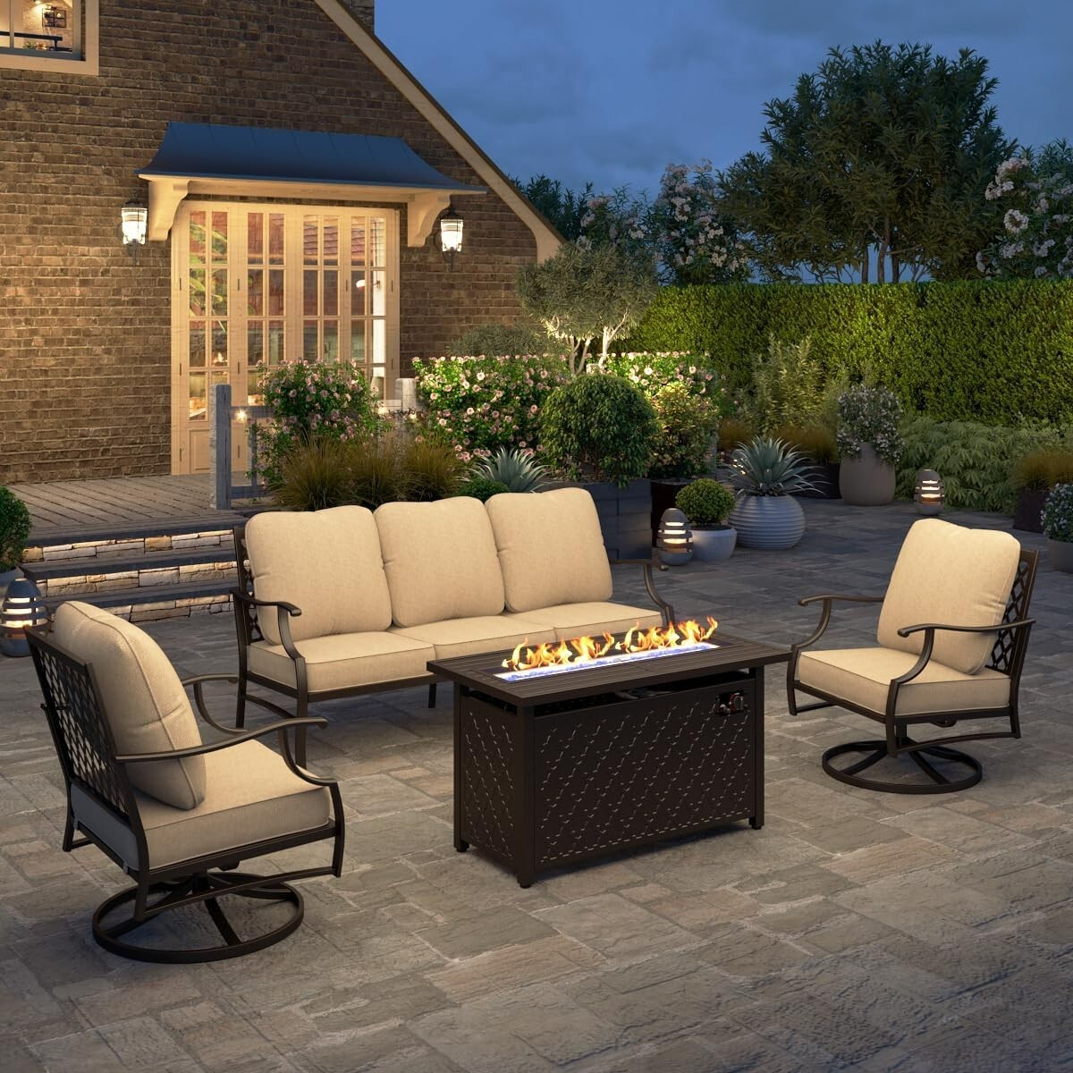 5 Seats Patio Furniture Set Outdoor Conversation Sets Sofa Chairs with Firepit