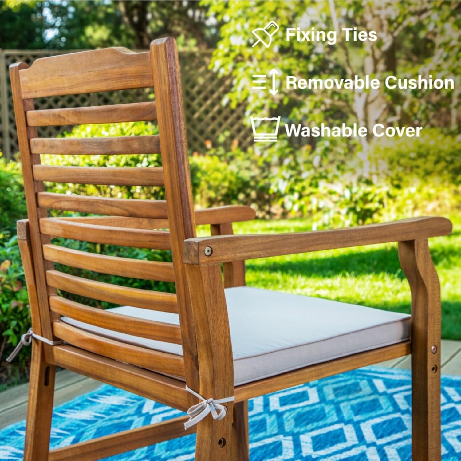9 PCS Acacia Wood Outdoor Dining Set Patio Furniture Set Wicker Seat and Back