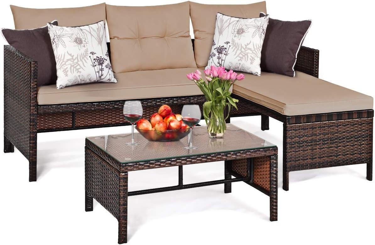 3-Piece Patio Corner Sofa Set with Coffee Table