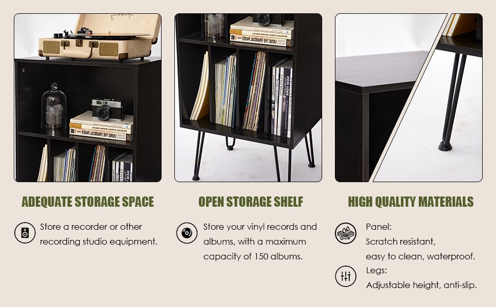 Record Player Stand with Vinyl Stora, Vinyl Record Stora Cabinet Holds