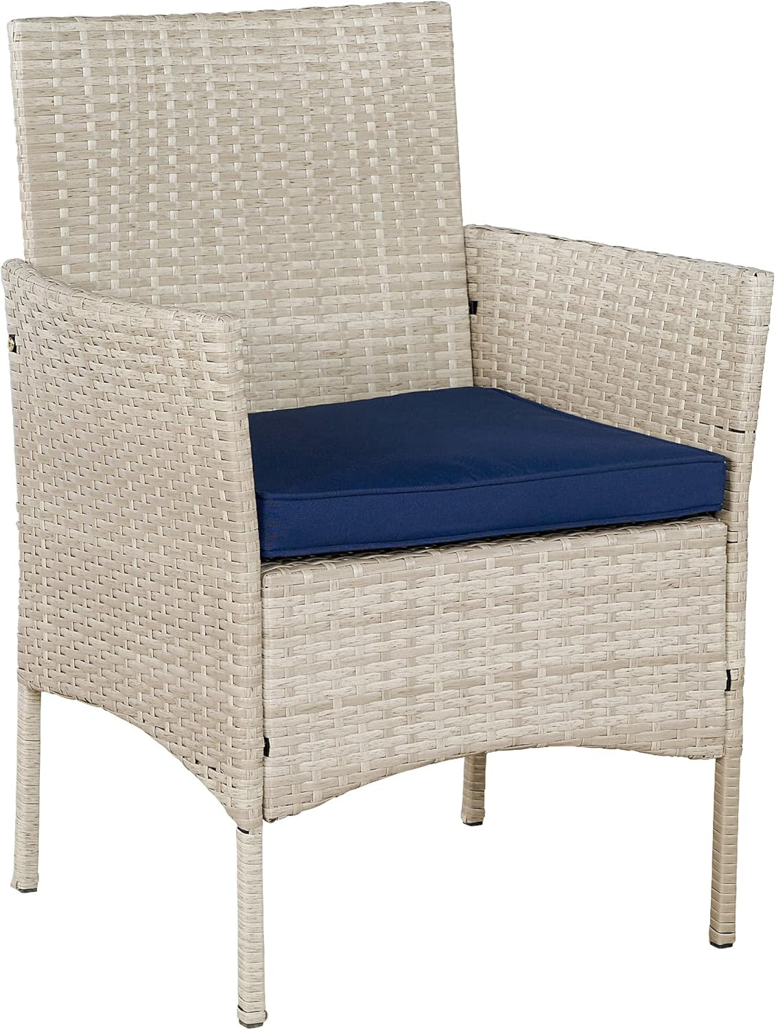 3-Piece Outdoor Wicker Bistro Set with Cushions & Storage – Gray/Navy Blue