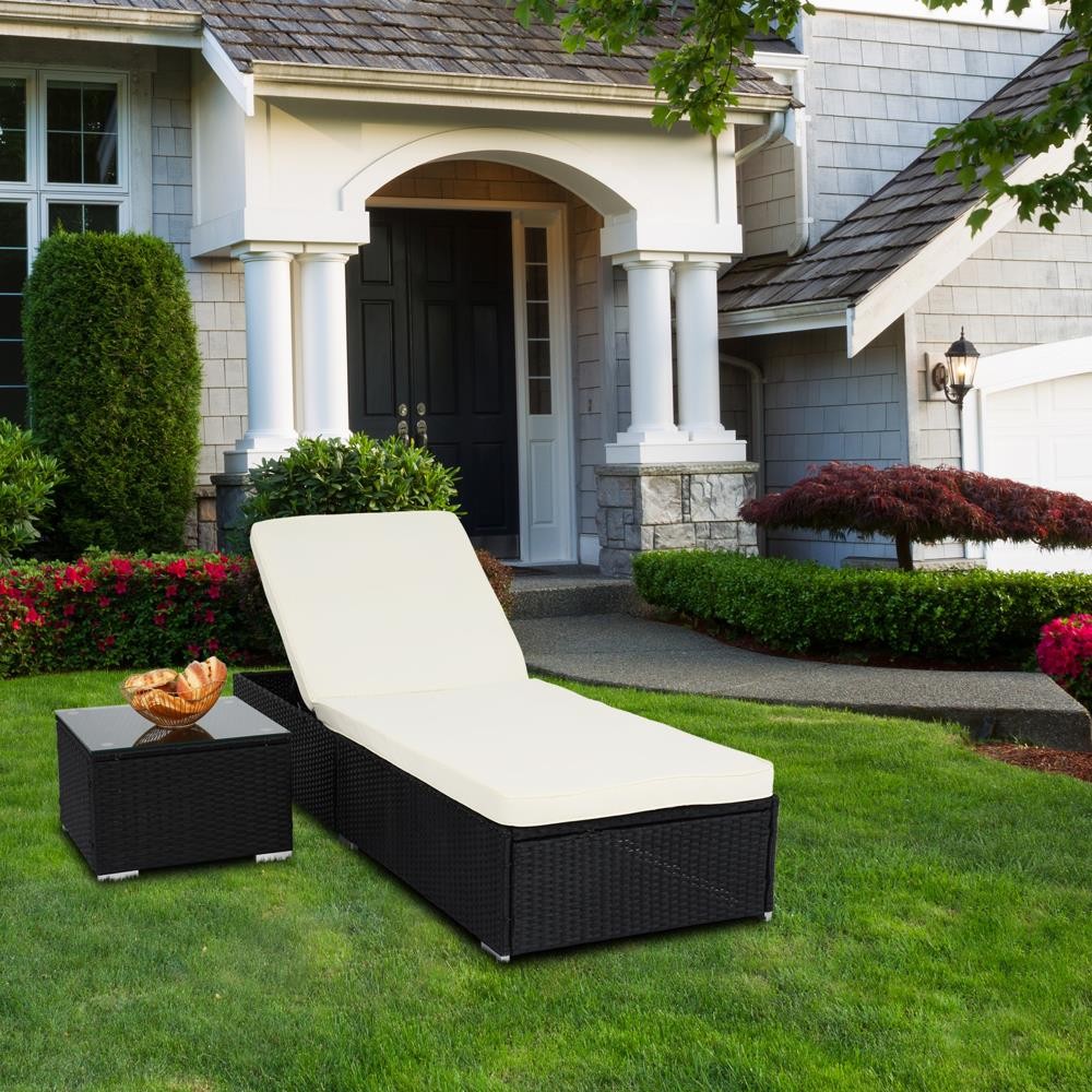 Yard Patio Furniture Adjustable PE Rattan Wicker Chaise Lounge Chair Sunbed