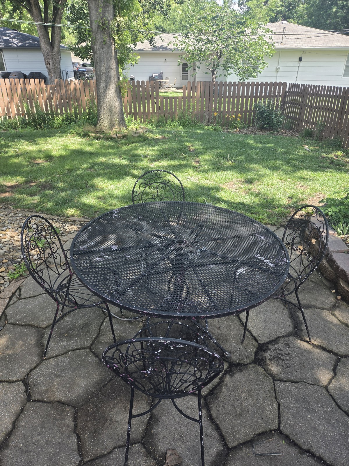 Vintage Woodard Wrought Iron Outdoor Dining Table Plus 4 Chairs