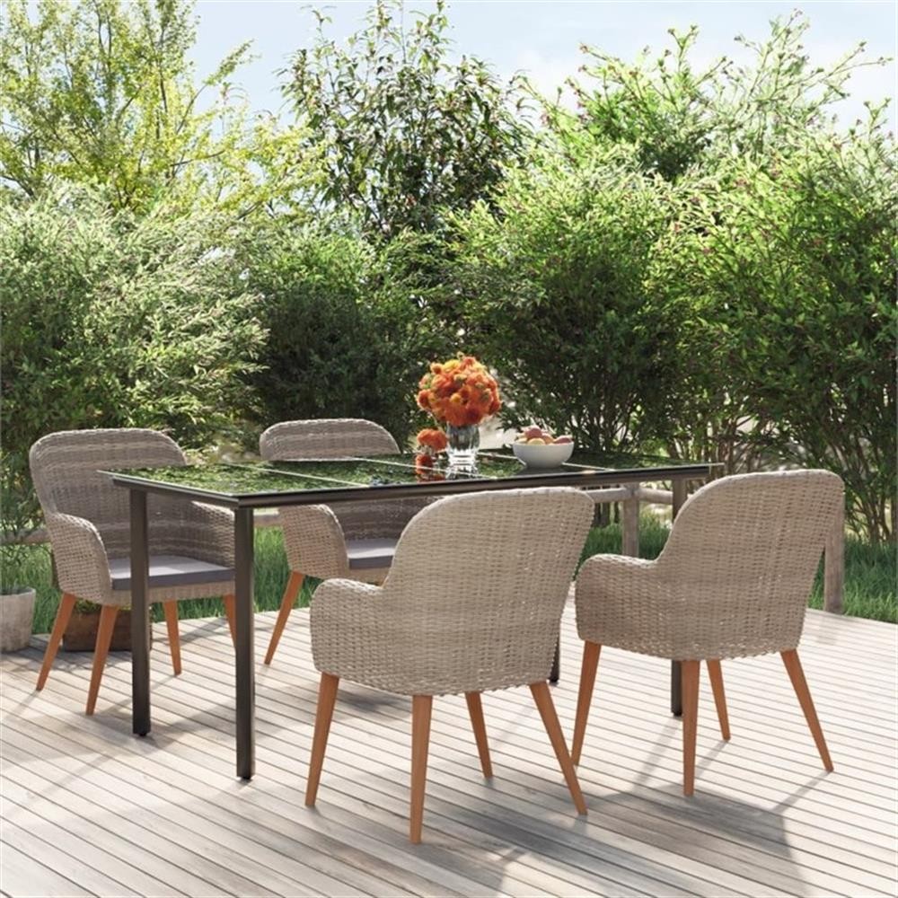 Bowery Hill Garden Dining Set Table – Black/Chairs – Brown/Cushions – Dark Gray