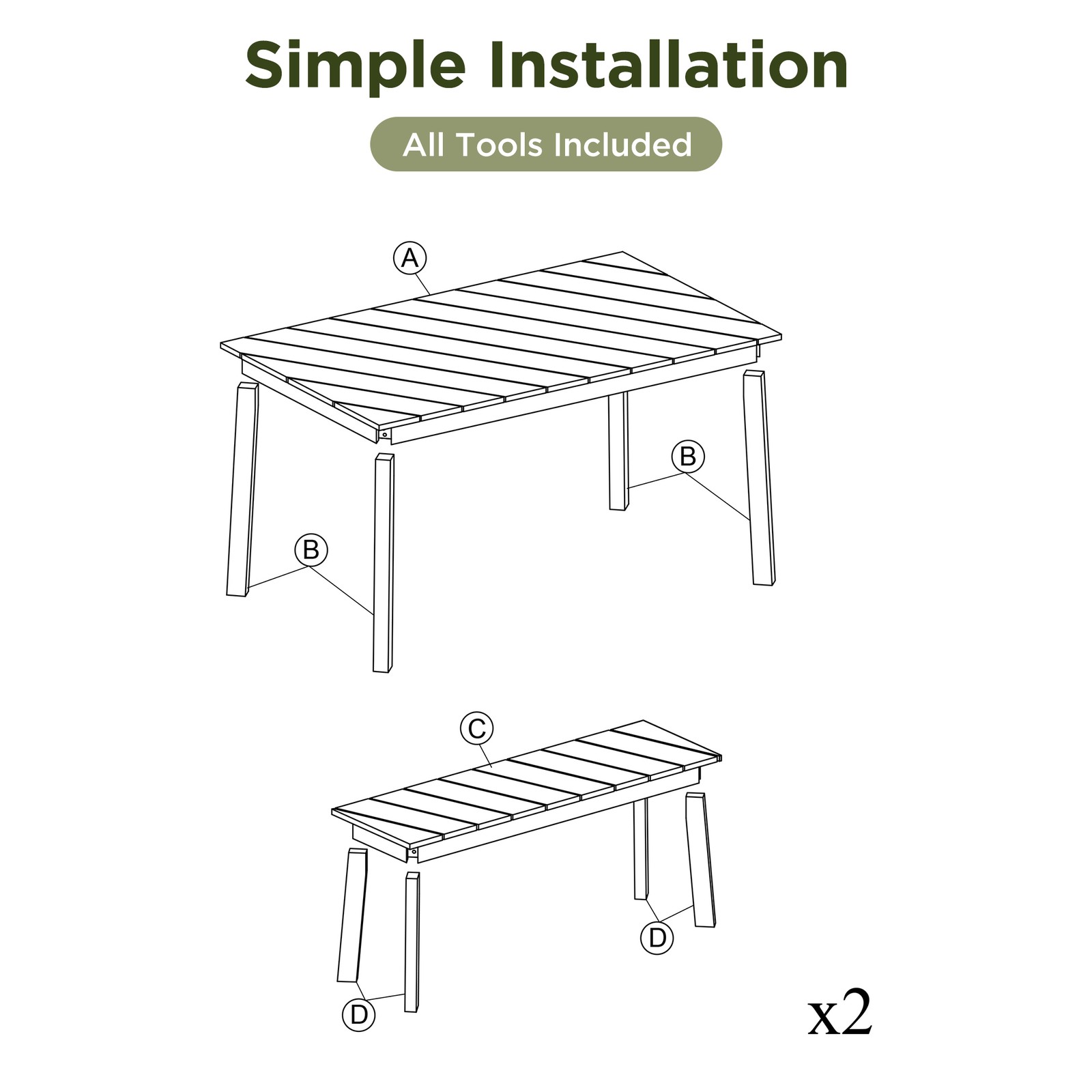 3PC Acacia Wood Table Bench Set Indoor Outdoor Patio Picnic Beer Table Natural