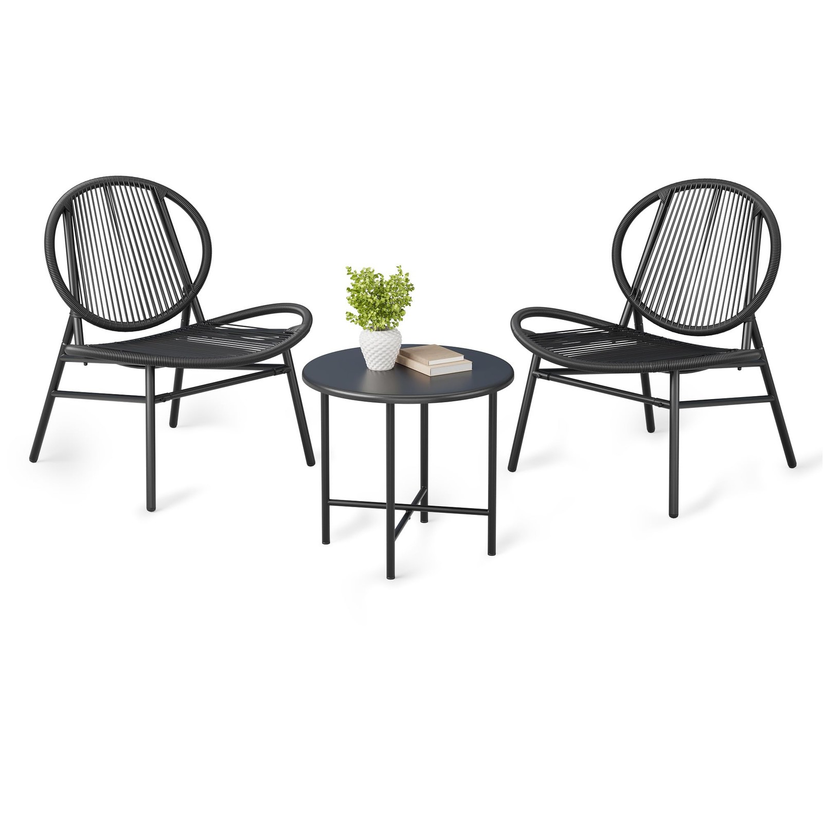 New Garvee Acapulco Chair 3 Piece Patio Set, Outdoor Chairs with a Coffee Table